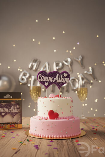 Canım Aşkım yazılı romantik pasta mumu