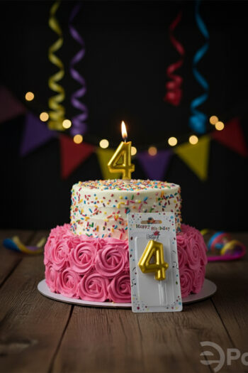 Altın renkli 4 rakamlı doğum günü mumu, metalik pasta mumu