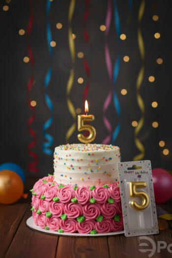 Altın renkli 5 rakamlı doğum günü mumu, metalik pasta mumu