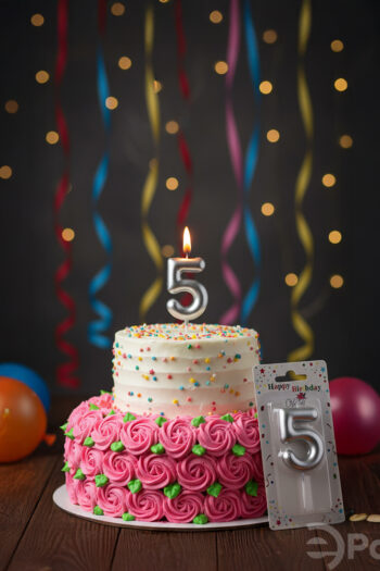 Gümüş renkli 5 rakamlı doğum günü mumu, metalik pasta mumu