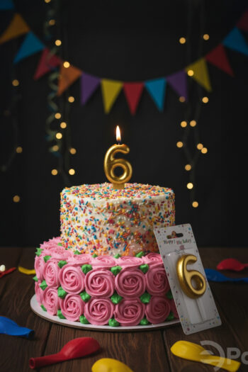 Altın renkli 6 rakamlı doğum günü mumu, metalik pasta mumu