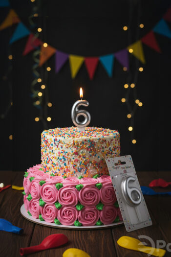 Gümüş renkli 6 rakamlı doğum günü mumu, metalik pasta mumu