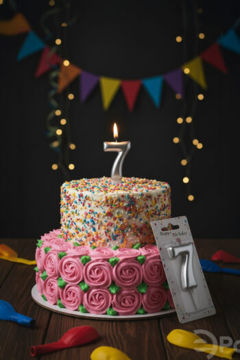 Gümüş renkli 7 rakamlı doğum günü mumu, metalik pasta mumu