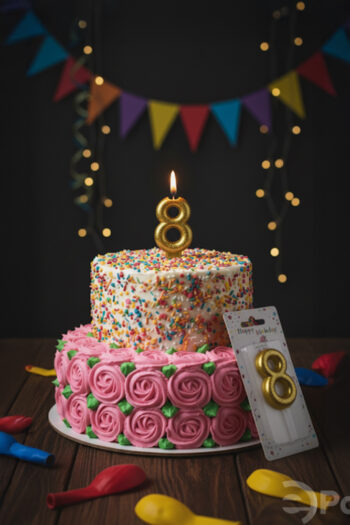 Altın renkli 8 rakamlı doğum günü mumu, metalik pasta mumu