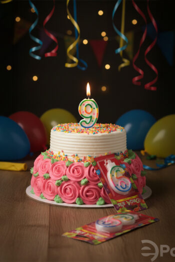 9 rakamlı doğum günü mumu, renkli pasta mumu