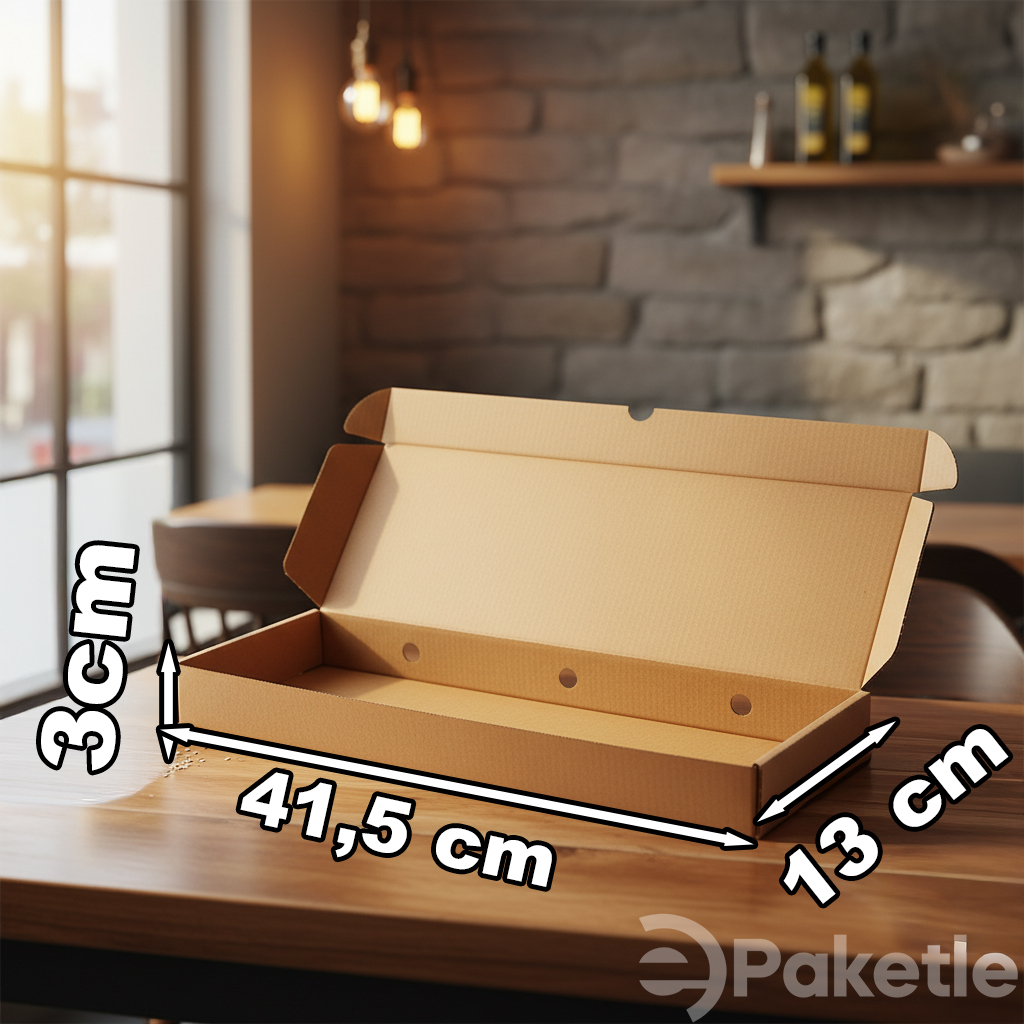Pide Kutusu 41,5x13x3 cm – 100’lü Karton Tek Kullanımlık Paketleme Kutusu