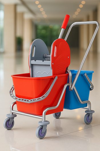 Metal (Krom) Gövde Temizlik Arabası Çift Kovalı (Çelik Presli)